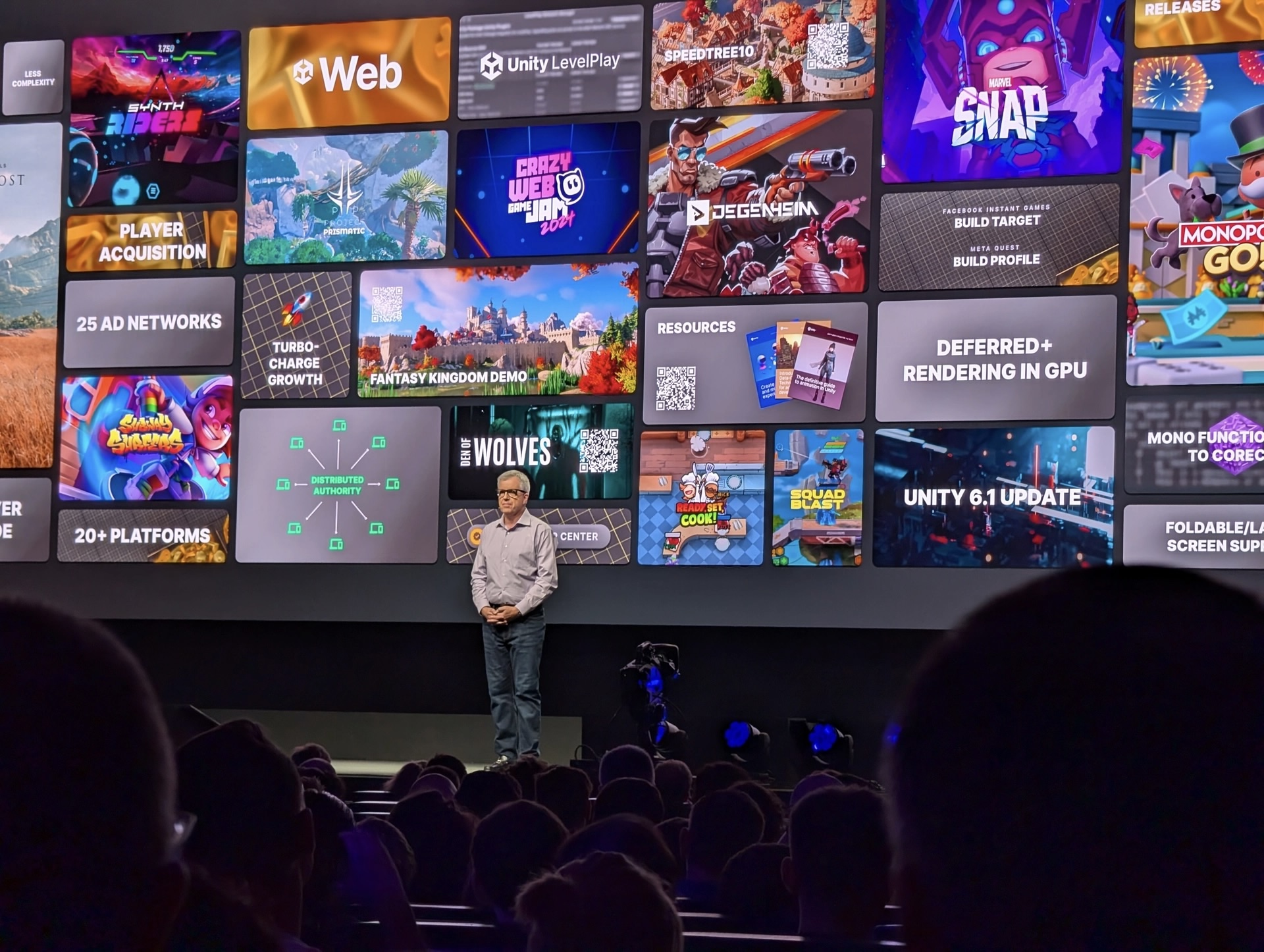 On stage at the Unite 2024 Keynote in Barcelona - presenting to hundreds of game developers and industry members. 